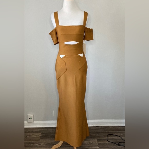 NWT Golden Knitted Body Con Dress with Cutouts @The King Kouture Med - Picture 7 of 9